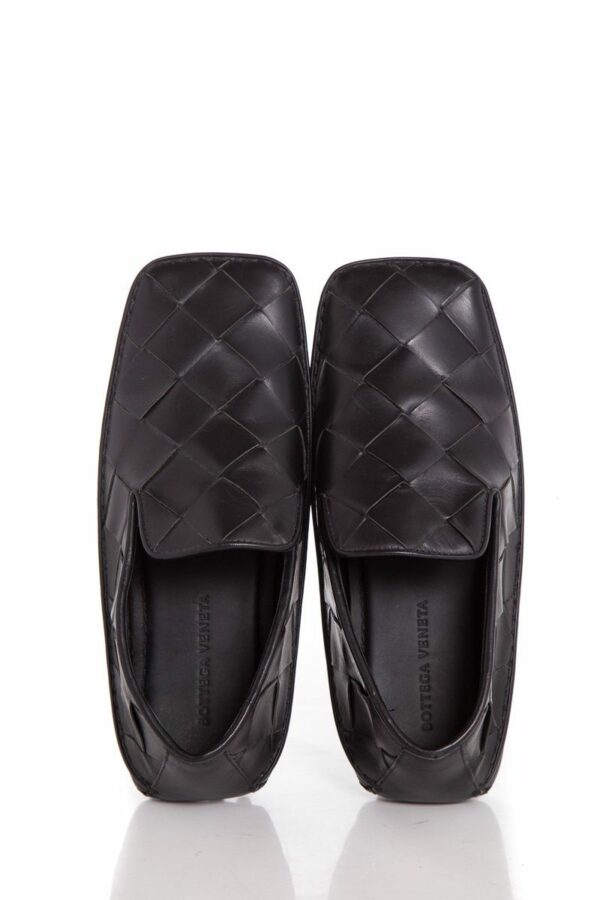 Bottega Veneta Black Square Toe Intrecciato Flats SZ 37 - Image 5