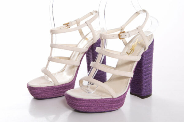 YSL Cream & Purple Jute Woven Heels SZ 35.5 - Image 4