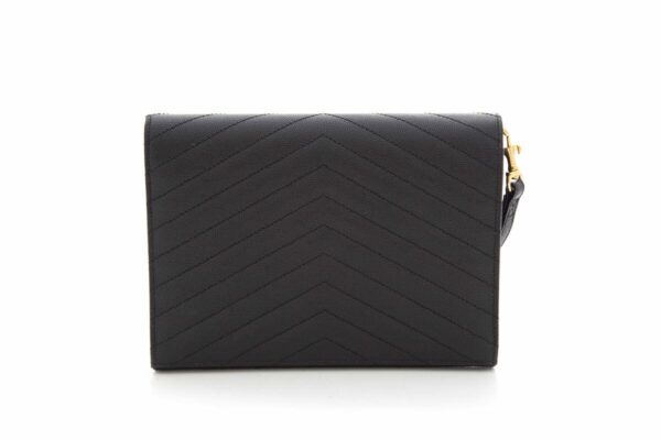 YSL Matelasse Grain De Poudre Black Leather Envelope Flap Pouch Clutch Bag - Image 2