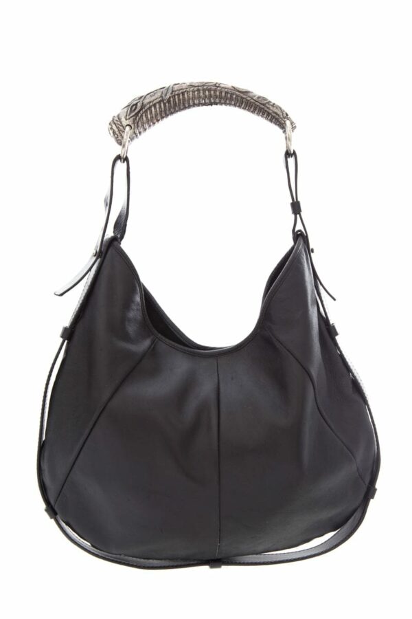 YSL Vintage Black Leather Hobo Handbag - Image 6