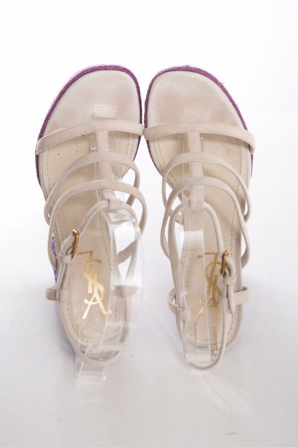 YSL Cream & Purple Jute Woven Heels SZ 35.5 - Image 5