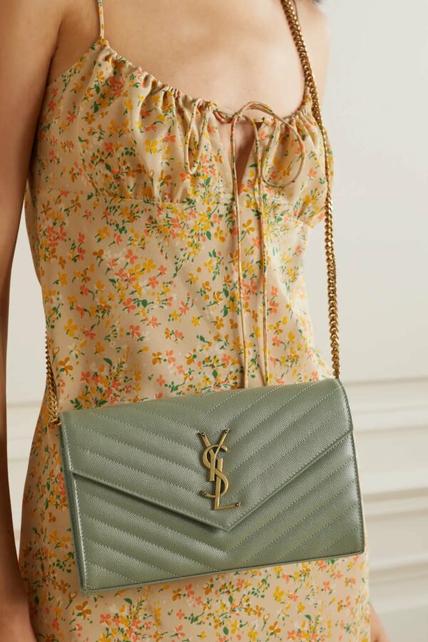 YSL SAINT LAURENT Monogramme quilted textured-leather shoulder bag (Light Green) - Image 3