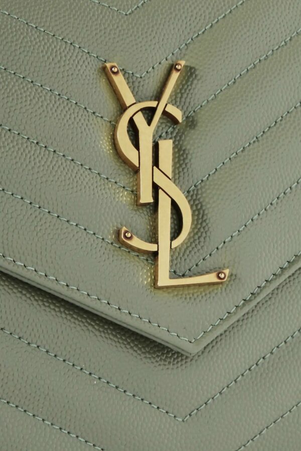 YSL SAINT LAURENT Monogramme quilted textured-leather shoulder bag (Light Green) - Image 6