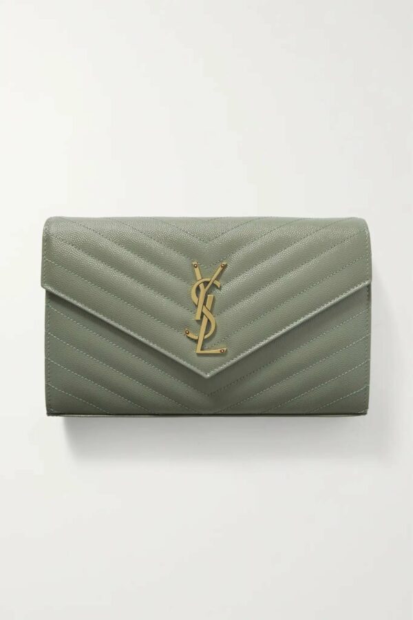 YSL SAINT LAURENT Monogramme quilted textured-leather shoulder bag (Light Green) - Image 4