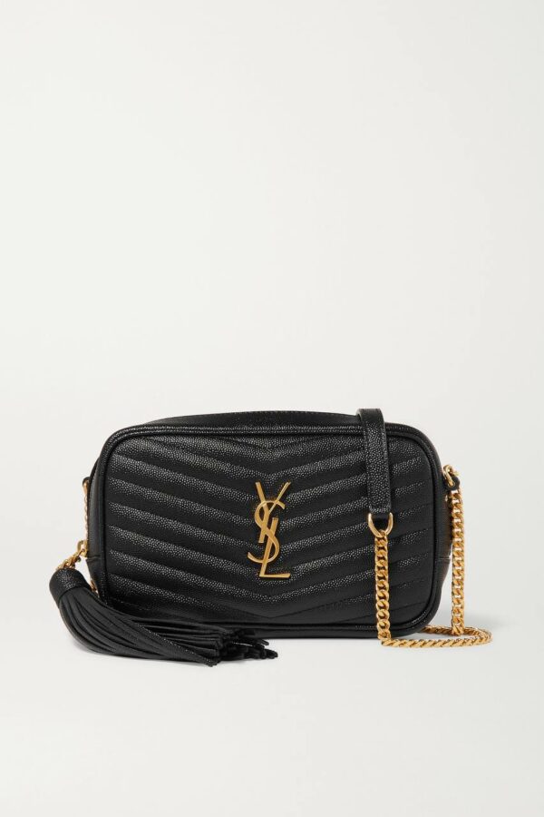 YSL SAINT LAURENT Lou mini quilted textured-leather shoulder bag (Black) - Image 2