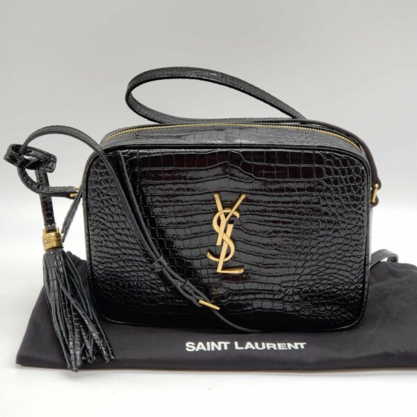 YSL Lou Camera Bag Embossed in Crododile Shiny Black Leather  Bag - Image 12