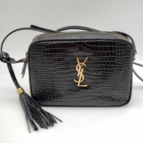 YSL Lou Camera Bag Embossed in Crododile Shiny Black Leather  Bag